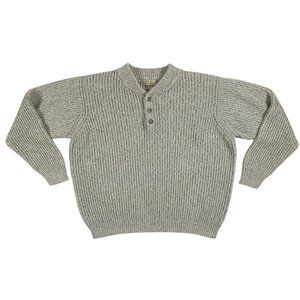 LL Bean Thick Cable Knit Henley Grey Sweater